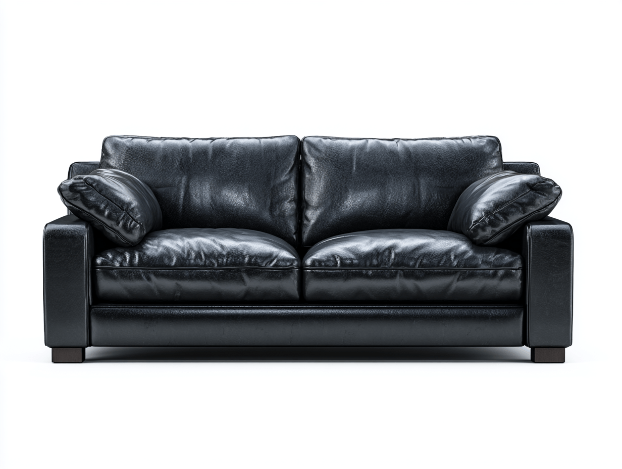 Divano lineare 2 posti in pelle 180×90 cm – nero – stile moderno con cuscini imbottiti