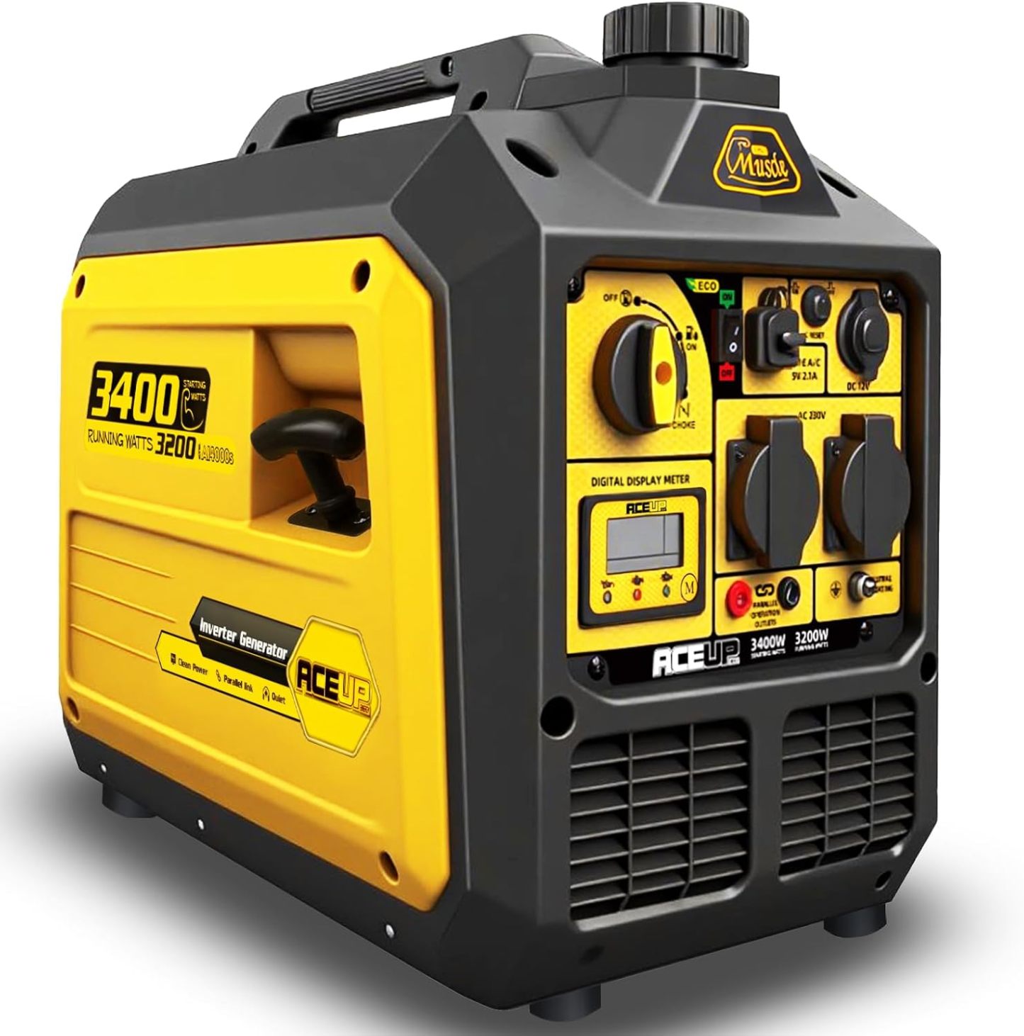 Aceup Energy 3400W Generatore Inverter Generatore di Corrente Benzina con Display Digitale Prese Multiuso Modalita Eco, per il Campeggio Lesterno, Luso domestico Portatile e Silenzioso-Comfyia