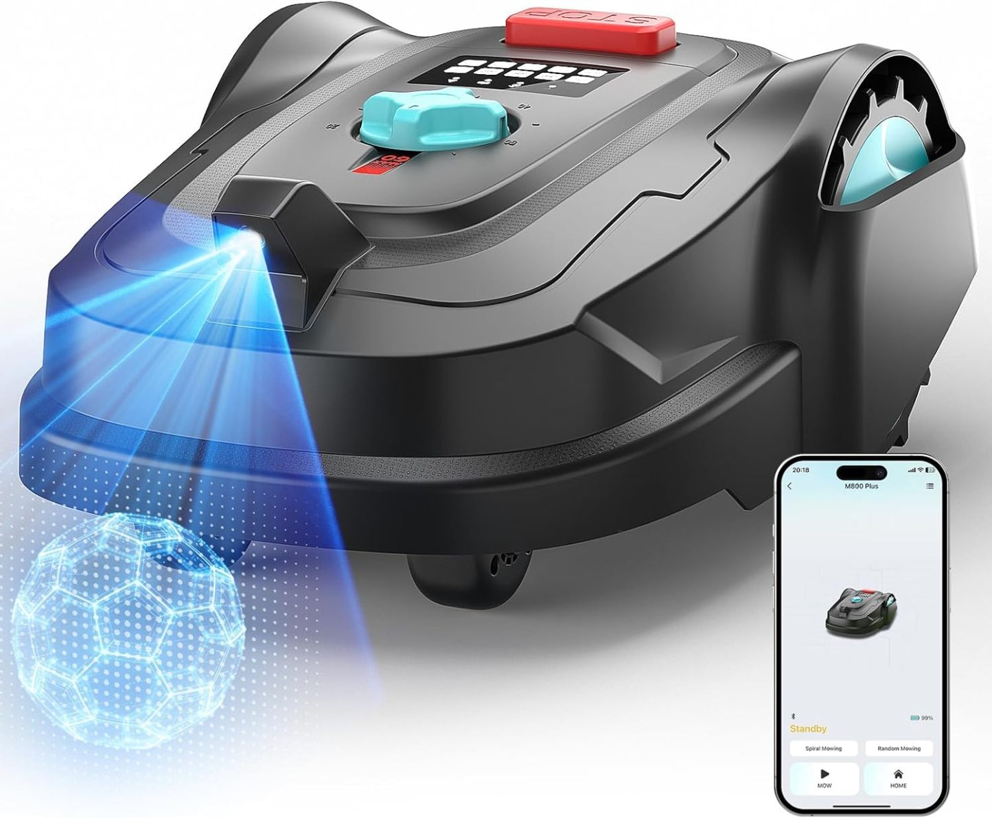 M800Plus Robot Tagliaerba Senza Filo Perimetrale, 800 m2, Posizionamento GPS Visione AI, Robot Tosaerba, Modalita di Taglio a U, Rilevamento di 150 Ostacoli, Ricarica Automatica, App-Comfyia