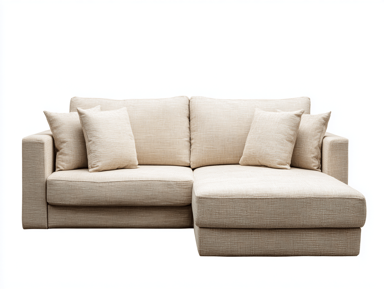 Divano angolare tessuto 180×170 cm – beige – con chaise longue e cuscini