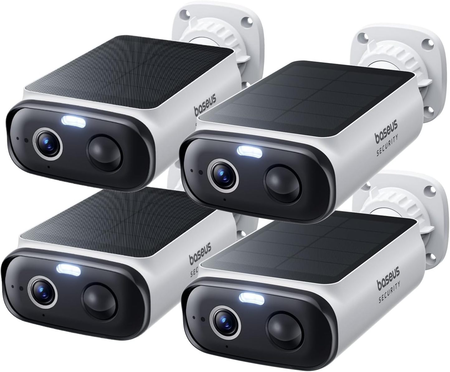 Baseus Security S1 Lite 4 Pezzi Telecamera Wi-Fi Esterno senza Fili Pannello Solare, IP67 Videocamera Sorveglianza Batteria 2K 135 gradi, Visione Colorata, Nessun Costo, Compatibile con Alexa e Google-Comfyia