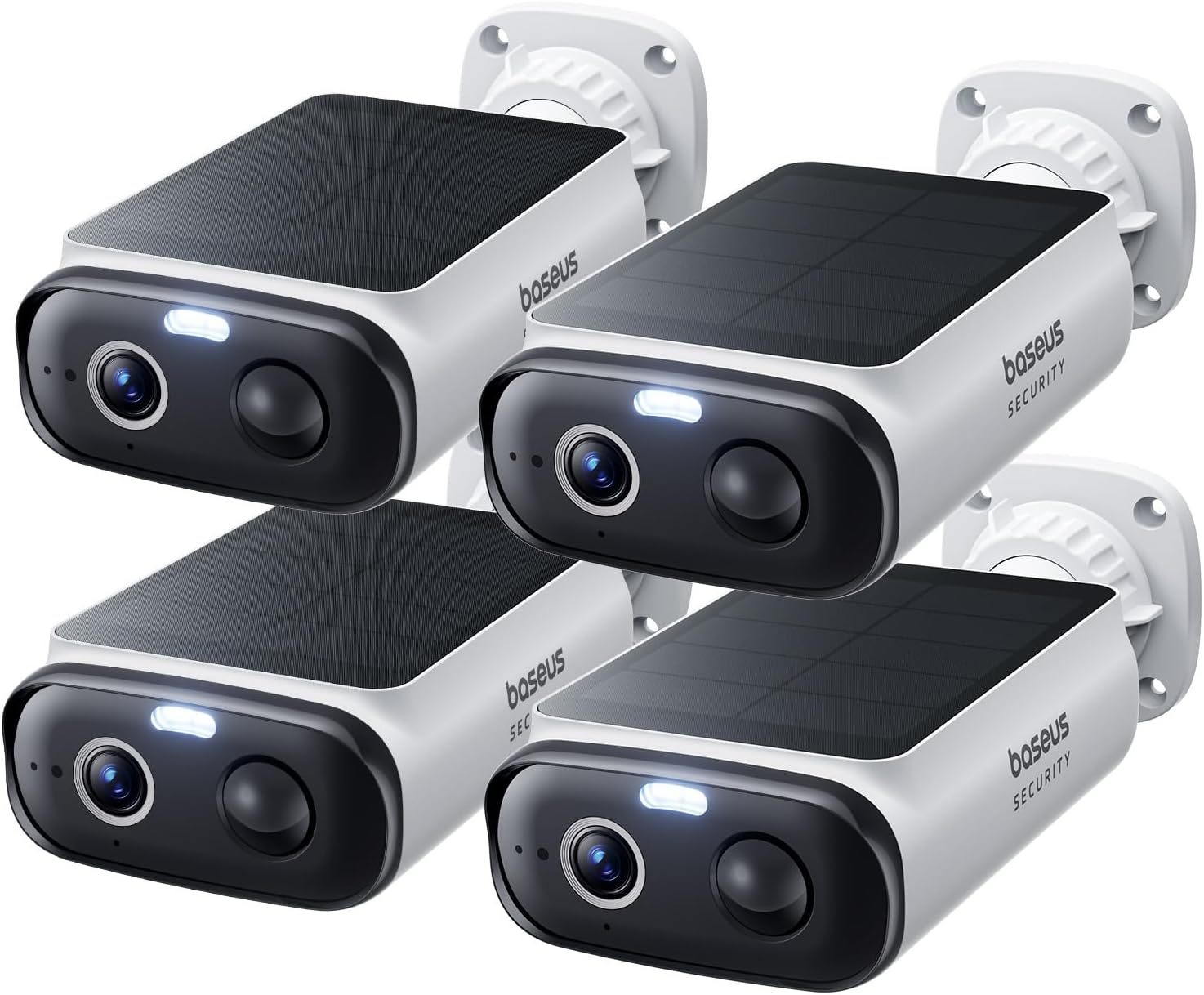 Baseus Security S1 Lite 4 Pezzi Telecamera Wi-Fi Esterno senza Fili Pannello Solare, IP67 Videocamera Sorveglianza Batteria 2K 135 gradi, Visione Colorata, Nessun Costo, Compatibile con Alexa e Google-Comfyia