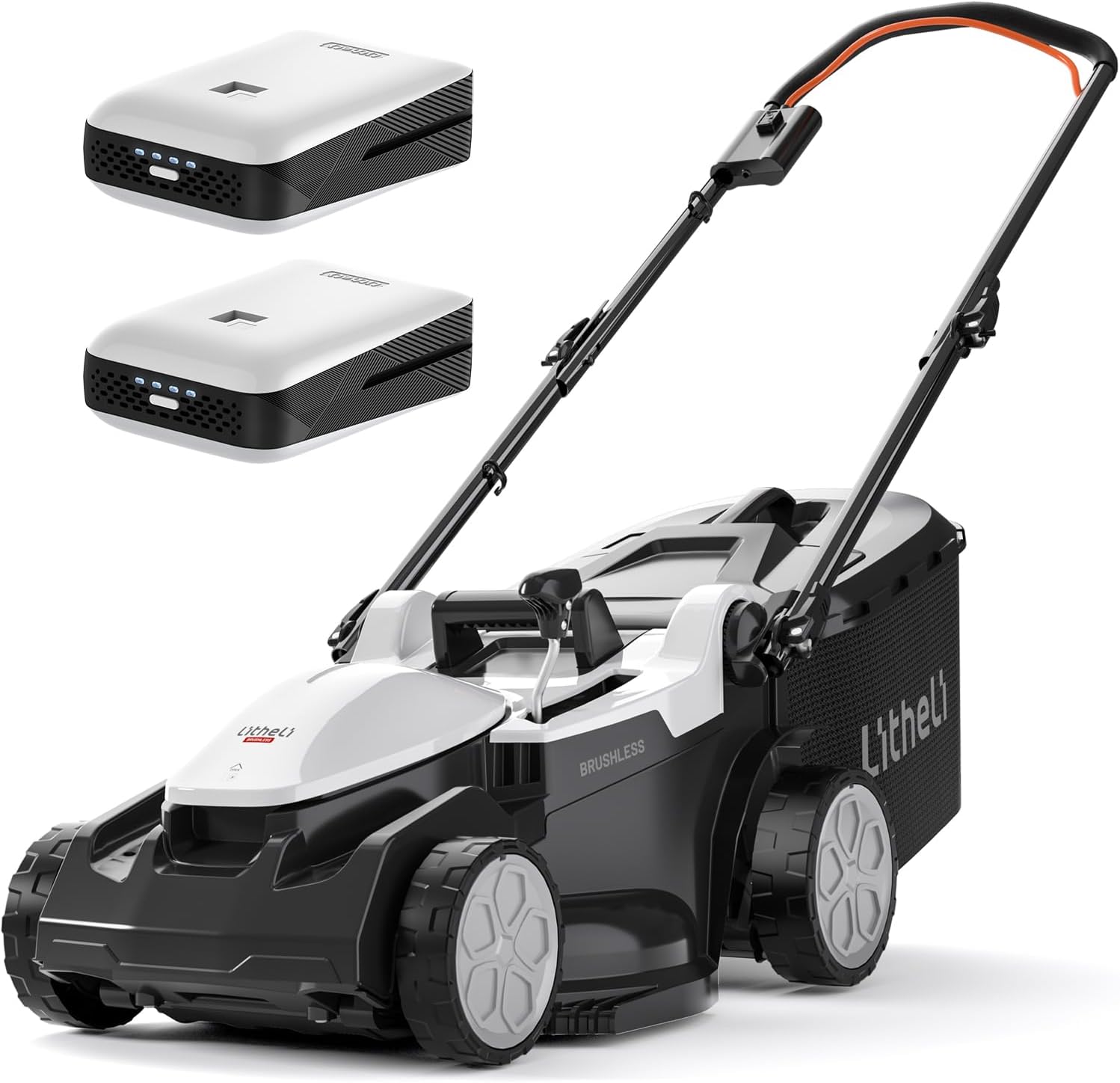 Litheli Tagliaerba Tosaerba a Batteria 37cm, Brushless, Altezza Regolabile 25-75mm, Fino a 300m2, Sacco 40L, Tosaerba Elettrico con 2 x 4.0Ah Batterias-Comfyia