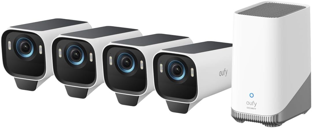 eufy Security S3 Pro eufyCam 3 Pro , 4K telecamera wifi esterno senza fili pannello solare Visione Notturna a Colori, Riconoscimento Facciale AI, Archiviazione Locale Espandibile,Nessun Canone Mensile-Comfyia