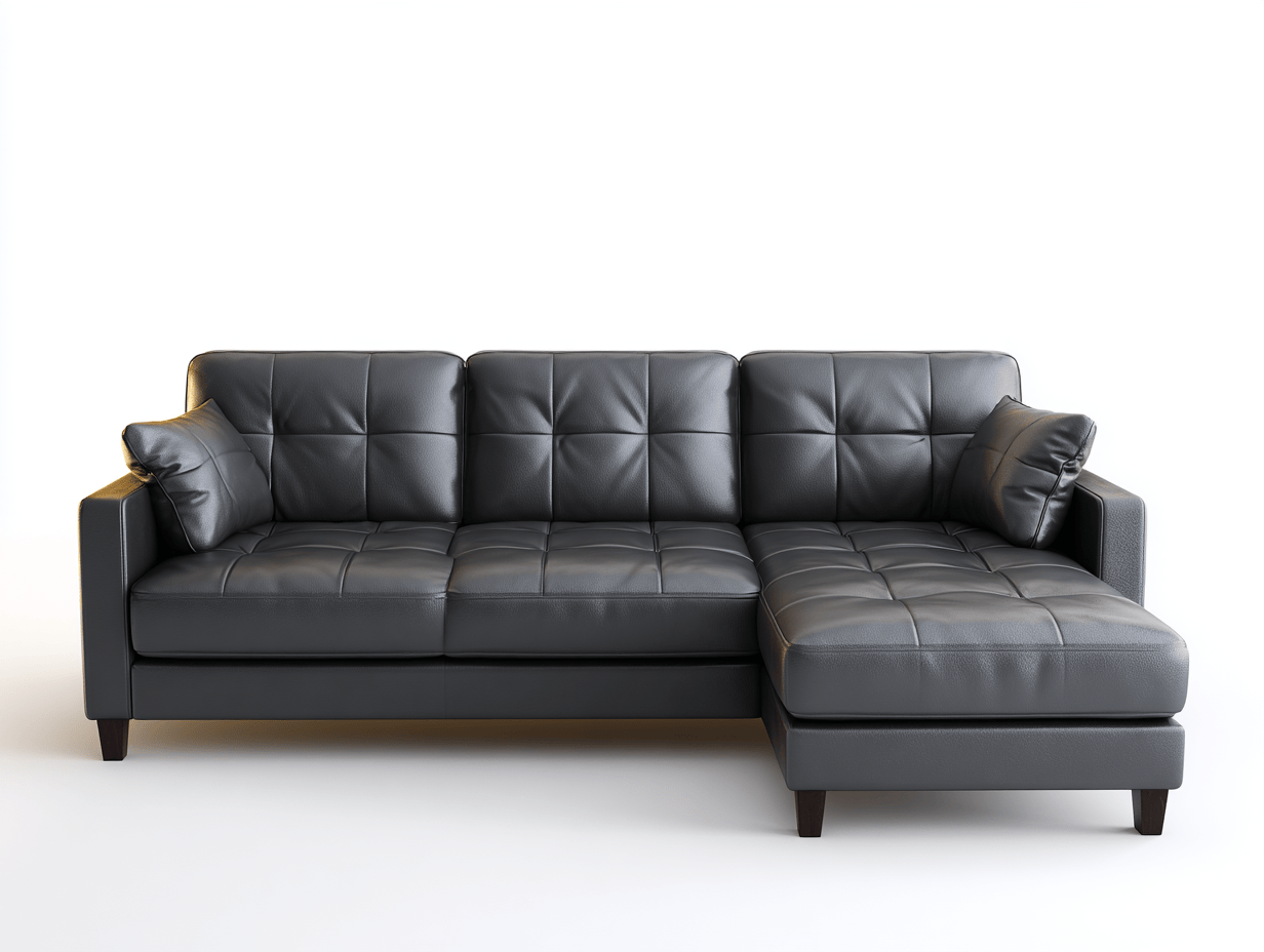 Divano angolare in pelle 275×178 cm – grigio scuro – design moderno – con chaise longue e cuscini