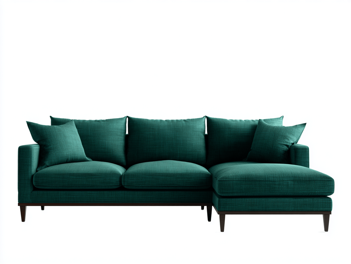 Divano angolare 270×165×85 cm – tessuto – verde – con chaise longue e cuscini