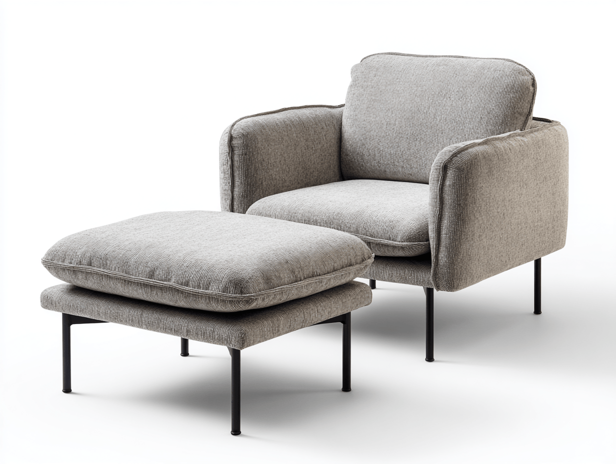 Poltrona in tessuto con pouf – 93×88×99 cm – grigio chiaro – stile moderno con gambe sottili in metallo-Comfyia