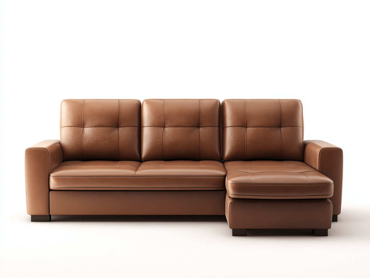 Divano angolare in pelle 260×184×90 cm – marrone caramello – design moderno con chaise longue e cuciture a riquadri-Comfyia