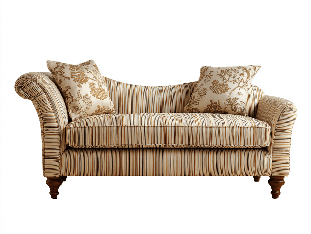 Divano lineare 2 posti in tessuto a righe beige con cuscini floreali – 165×88×90 cm – stile classico tradizionale-Comfyia