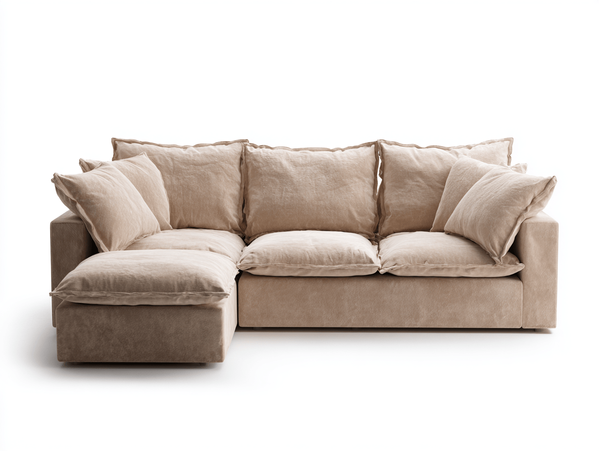 Divano angolare tessuto 230×185 cm – beige – con chaise longue e cuscini