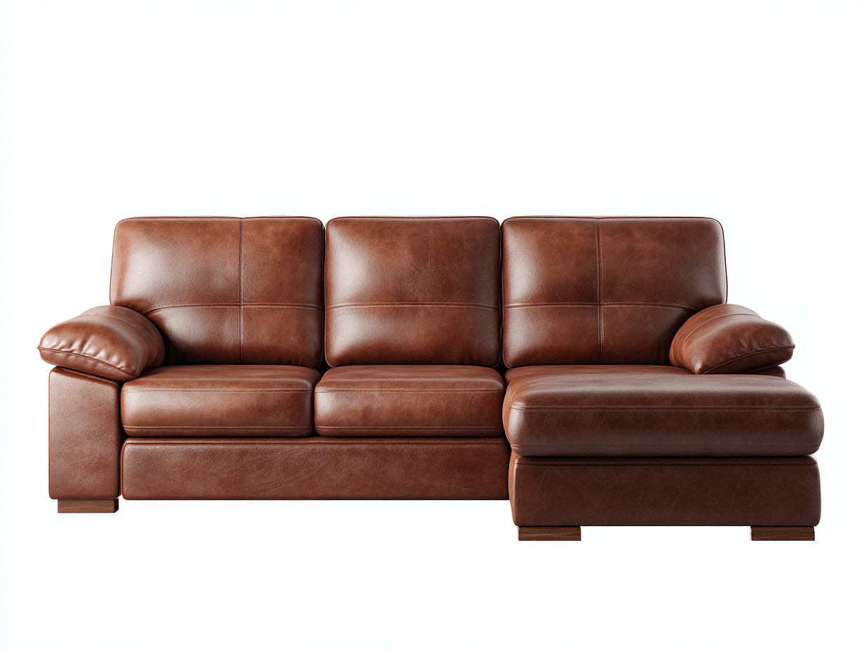 Divano angolare in pelle 270×182×92 cm – marrone – con chaise longue e braccioli imbottiti