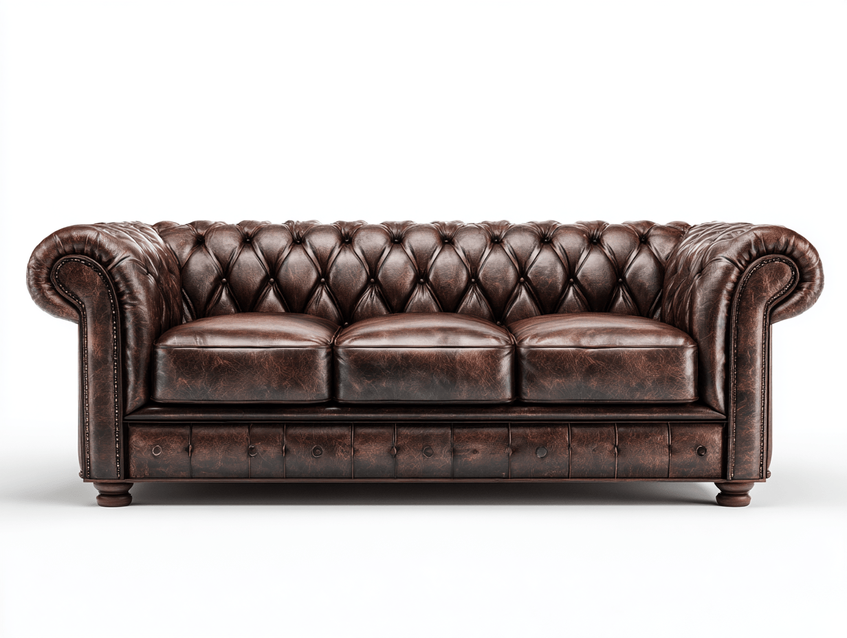 Divano lineare 3 posti pelle marrone scuro 218×96×85 cm - stile Chesterfield con borchie decorative
