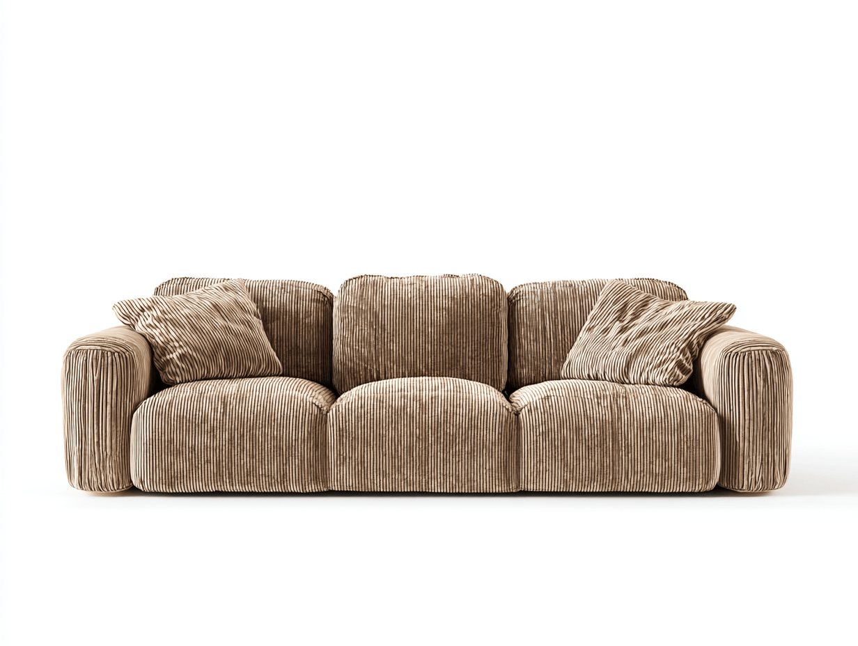 Divano lineare 3 posti velluto a coste 210×98×88 cm – beige – design moderno imbottito con cuscini inclusi-Comfyia