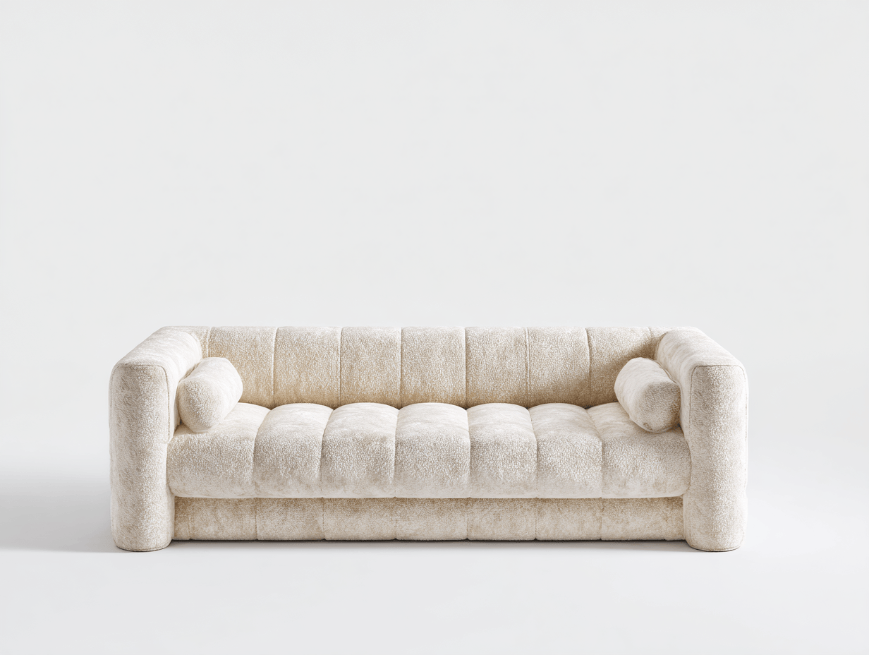 Divano lineare 3 posti tessuto bouclé beige 220×95×80 cm - stile moderno con cuscini cilindrici