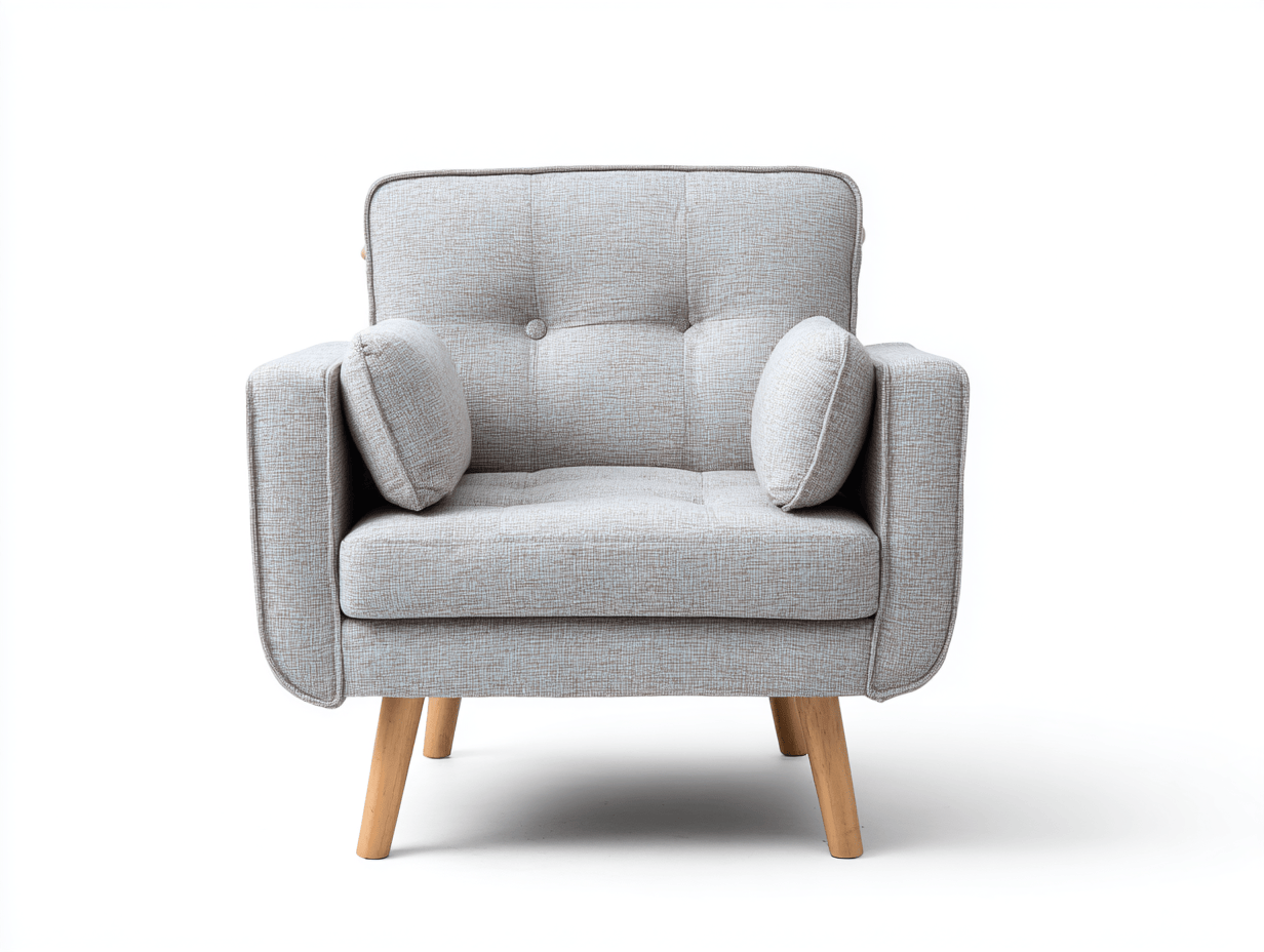 Poltrona in tessuto – 85×81×97 cm – grigio chiaro – design scandinavo con cuscini laterali e gambe in legno-Comfyia