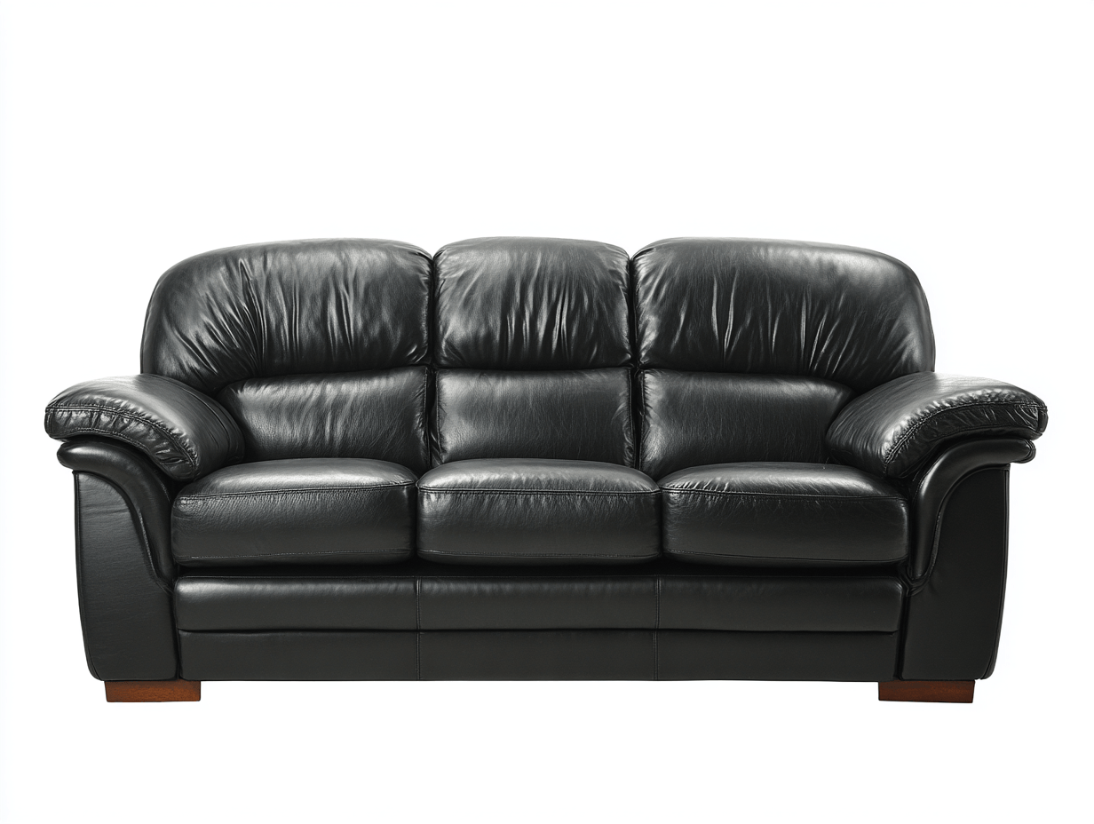 Divano lineare 3 posti in pelle 210×96 cm – nero – stile classico con braccioli imbottiti