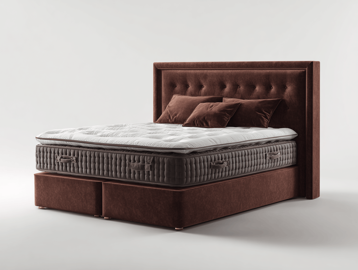 Letto boxspring imbottito 180×200 cm – velluto marrone – con materasso e cuscini inclusi