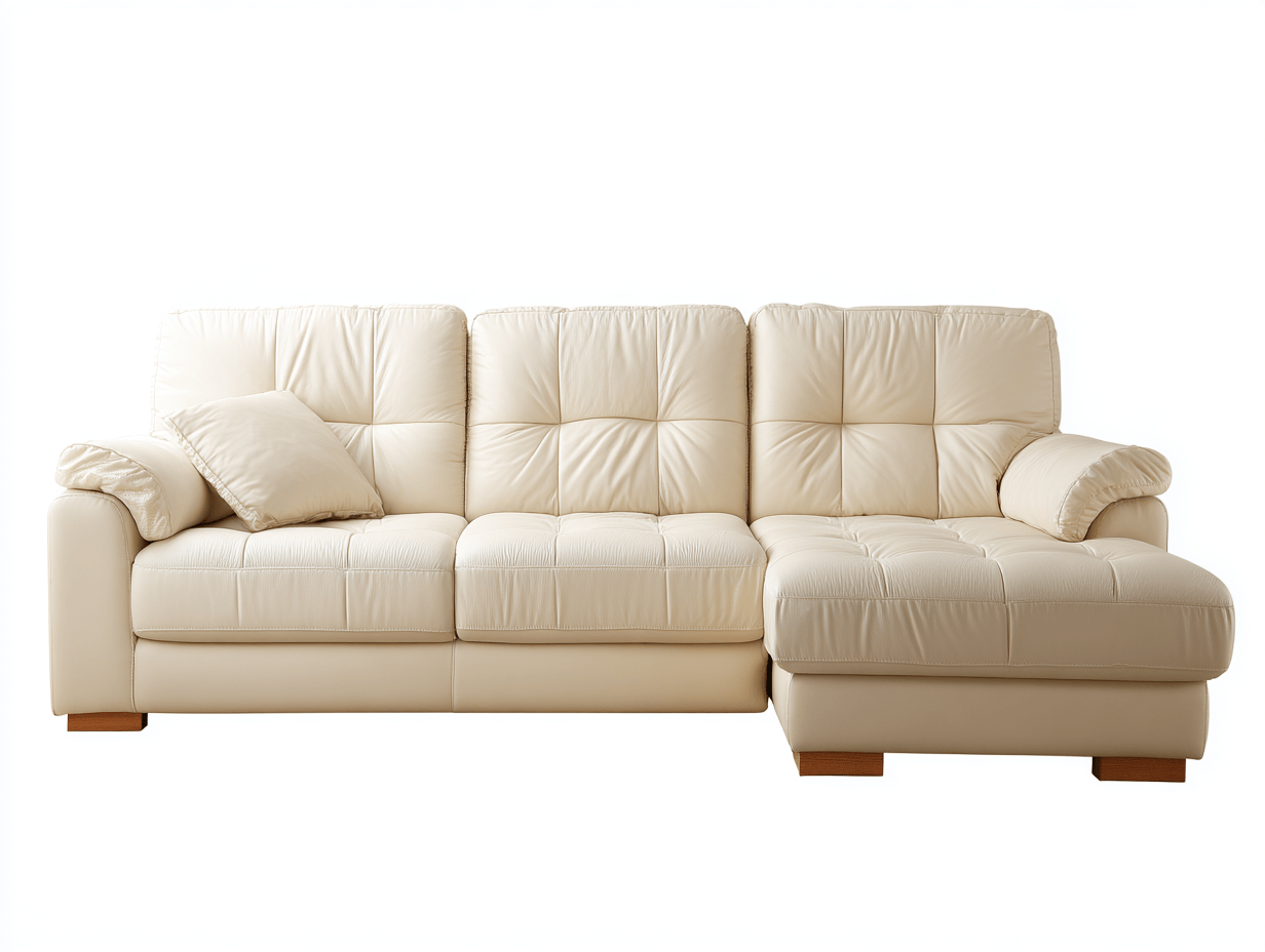 Divano angolare in pelle 284×185 cm – bianco crema – stile moderno – con chaise longue e cuscini