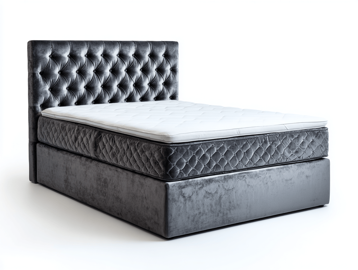 Letto boxspring imbottito 160×200 cm – velluto grigio – con materasso incluso e testiera capitonné