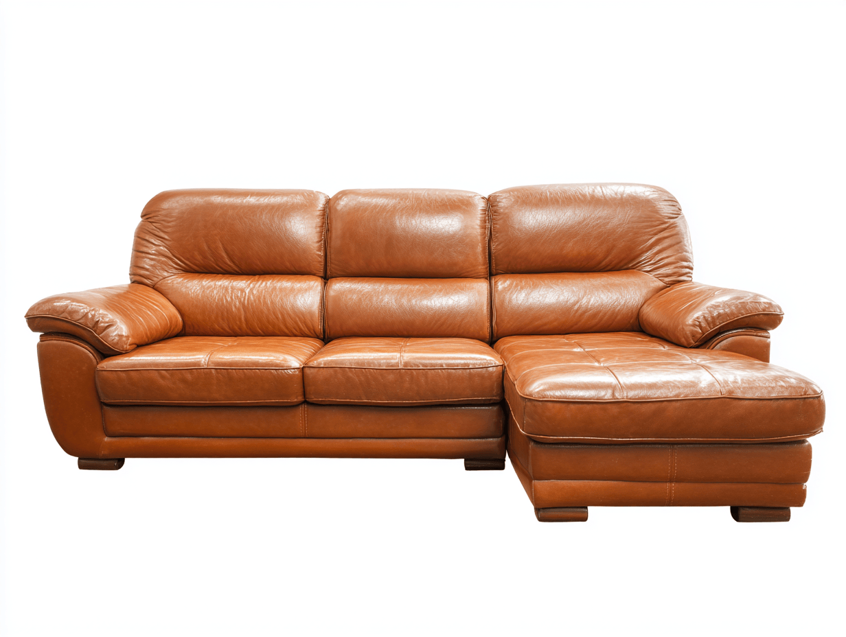 Divano angolare in pelle 268×186×92 cm – marrone chiaro – con chaise longue e braccioli imbottiti