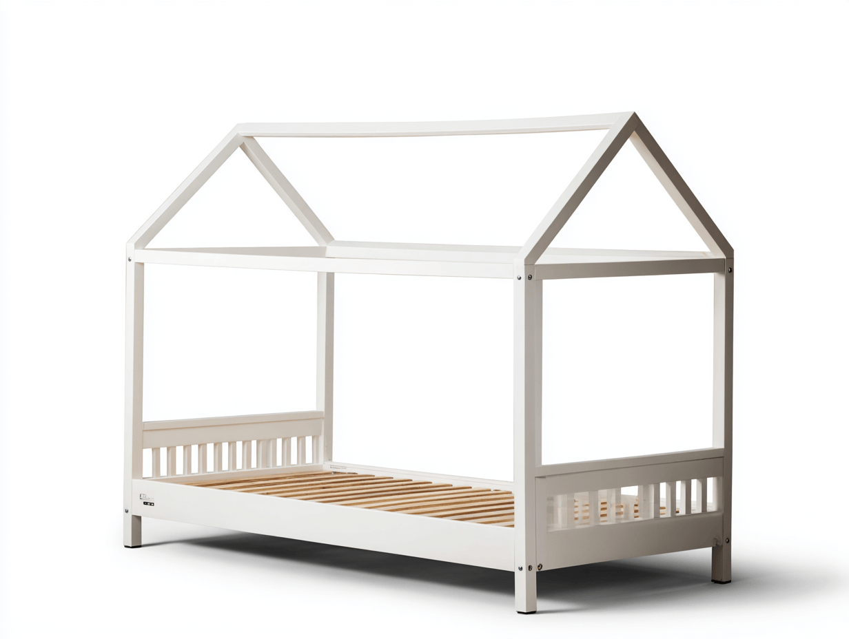 Letto a casetta in legno massello 90×200 cm – bianco – stile Montessori