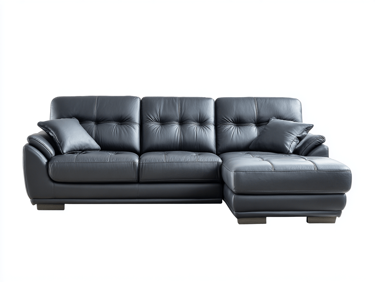 Divano angolare in pelle 250×170×90 cm – grigio scuro – stile moderno con chaise longue e cuscini inclusi-Comfyia