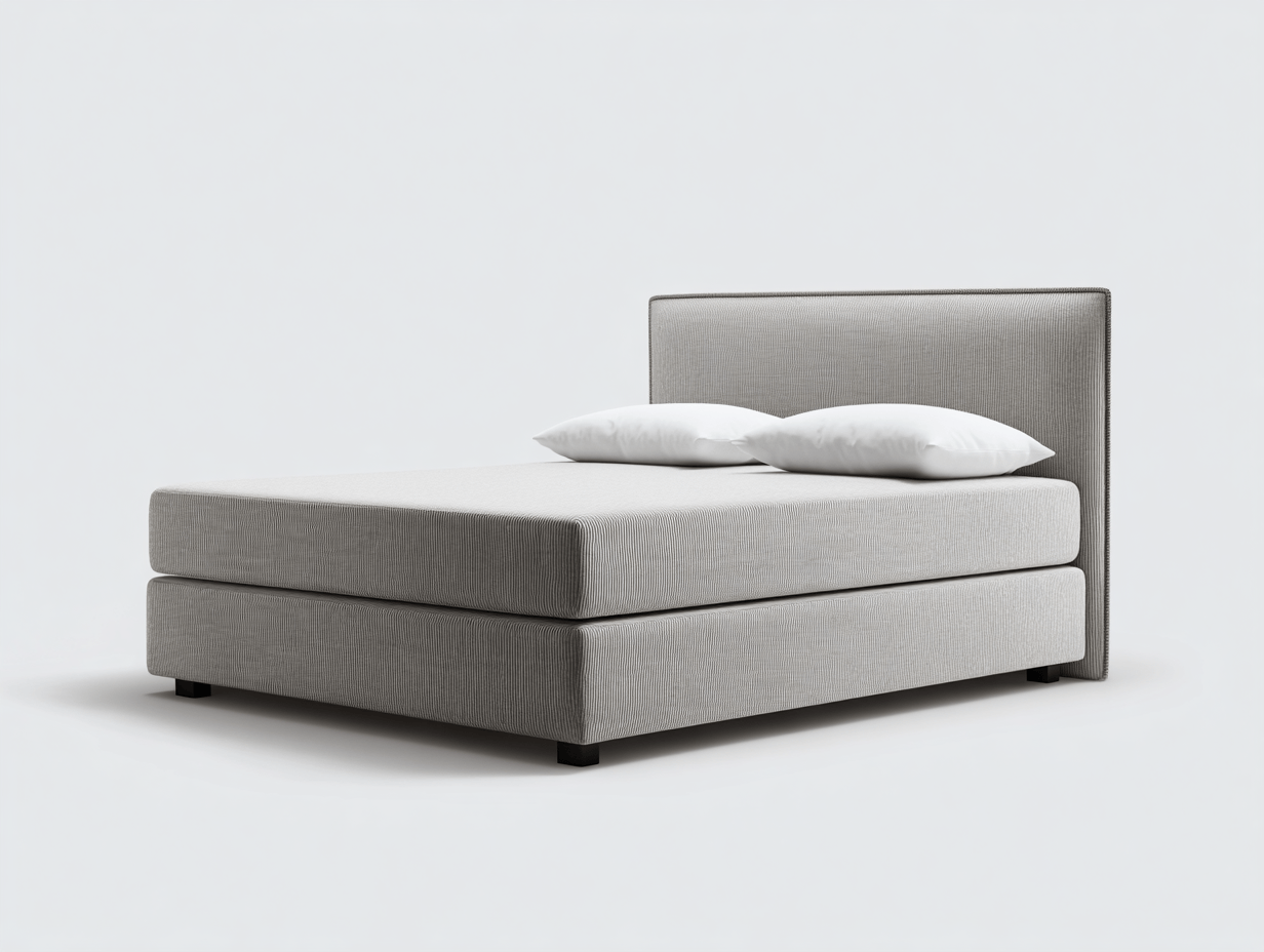 Letto boxspring matrimoniale 140×200 cm – grigio chiaro – con testiera semplice e cuscini inclusi