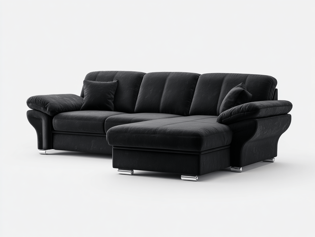 Divano angolare similpelle 280×175 cm – nero – con chaise longue e braccioli imbottiti
