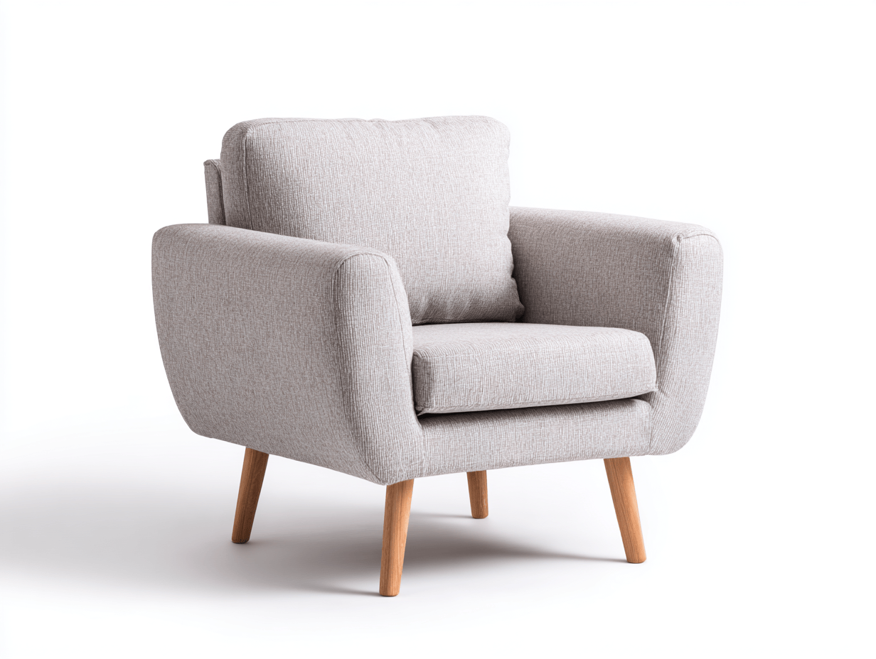 Poltrona in tessuto – 84×80×97 cm – beige chiaro – design scandinavo con gambe in legno naturale