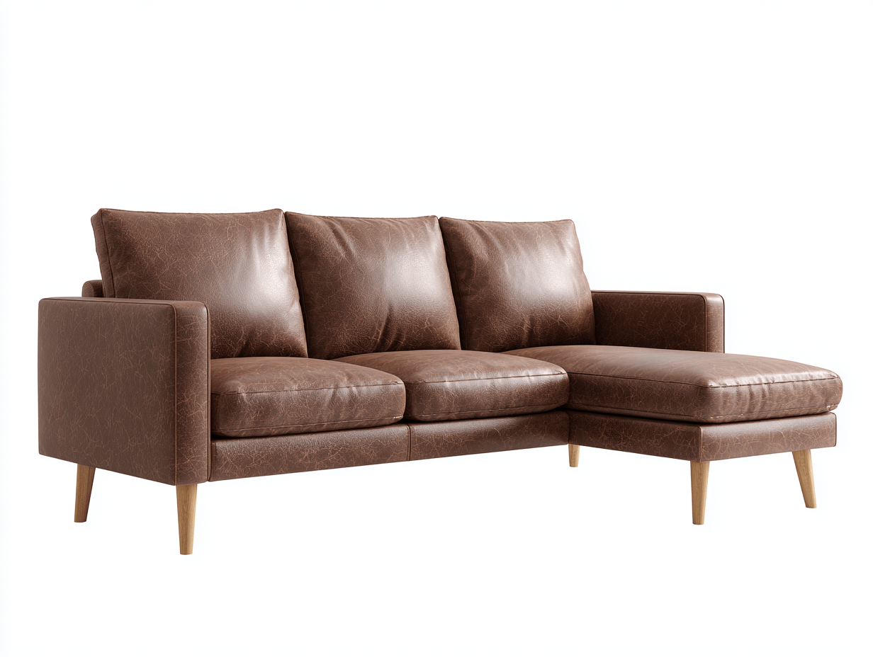 Divano angolare in pelle 255×175×85 cm – marrone – stile moderno con chaise longue e gambe alte in legno-Comfyia