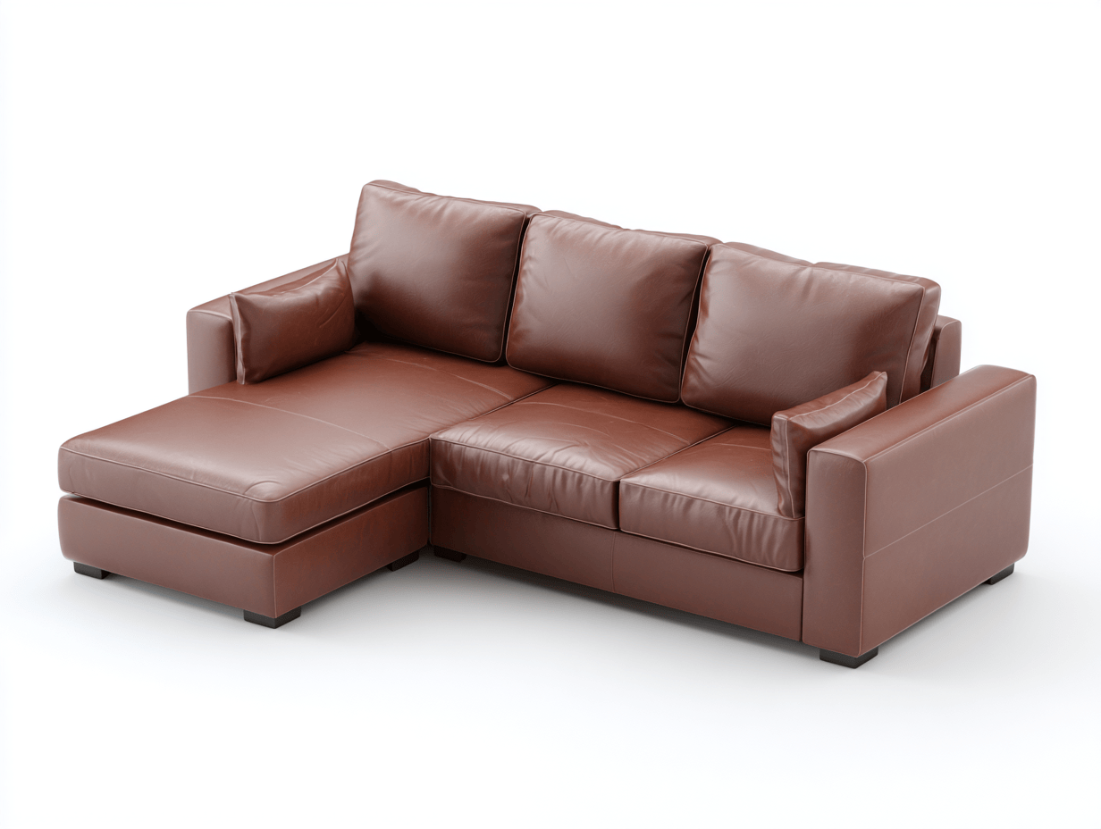 Divano angolare in pelle 235×160×85 cm – marrone – stile moderno con chaise longue e cuscini morbidi