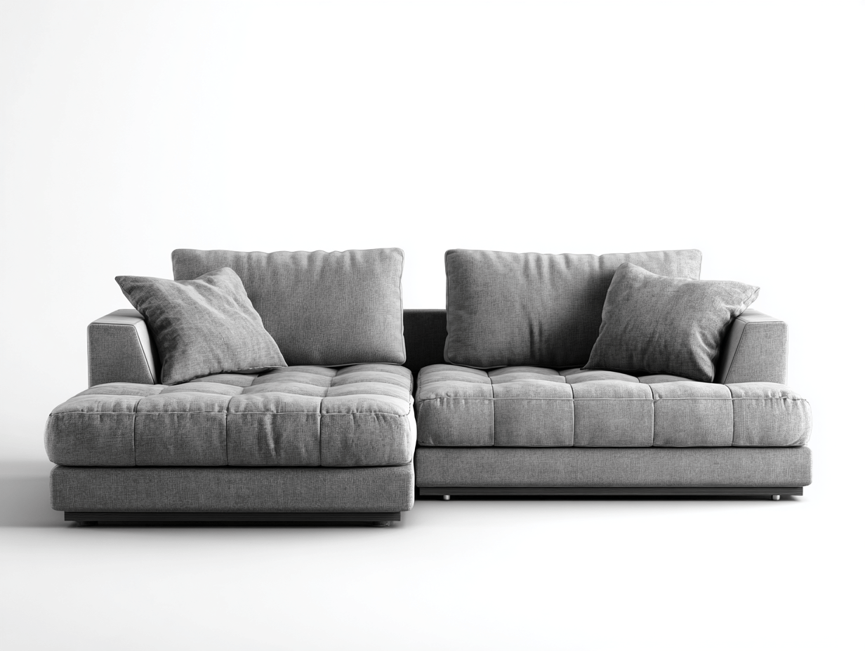 Divano angolare in tessuto 276×180×88 cm – grigio – con chaise longue e cuscini