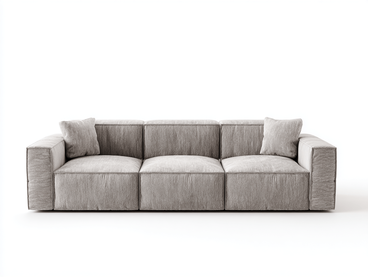 Divano lineare 4 posti in tessuto 260×95 cm – grigio chiaro – stile moderno con cuscini