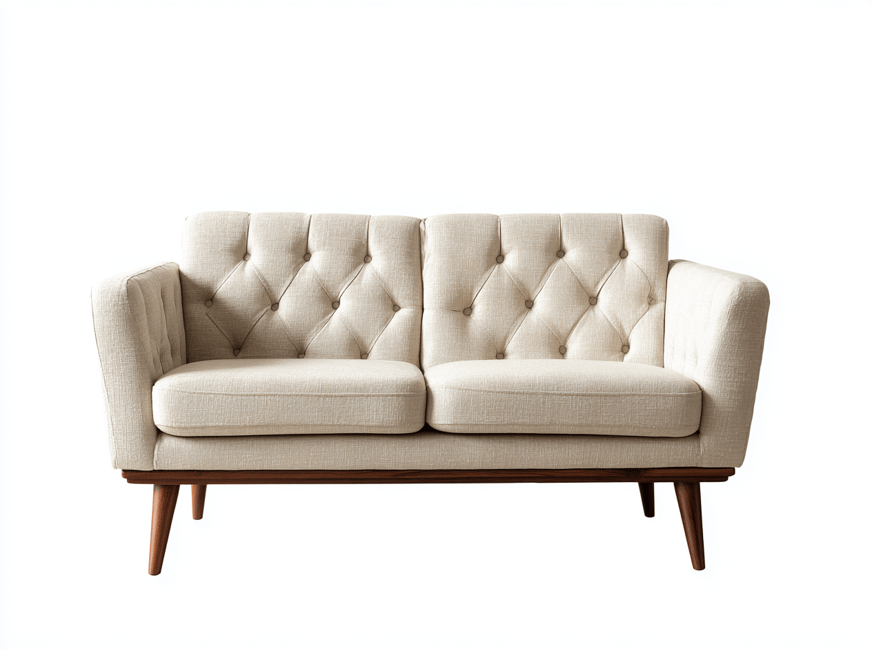 Divano lineare 2 posti tessuto beige trapuntato 158×85×83 cm - stile vintage con schienale capitonné