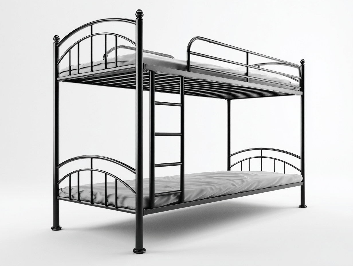 Letto a castello in metallo 200×90 cm – nero – con scala e sponde di sicurezza