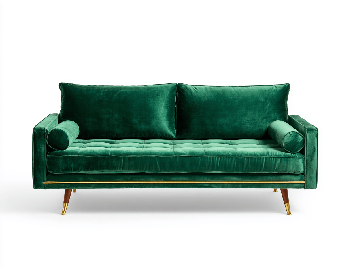 Divano lineare 3 posti in velluto 197×90×86 cm – verde – con cuscini grandi e cilindrici