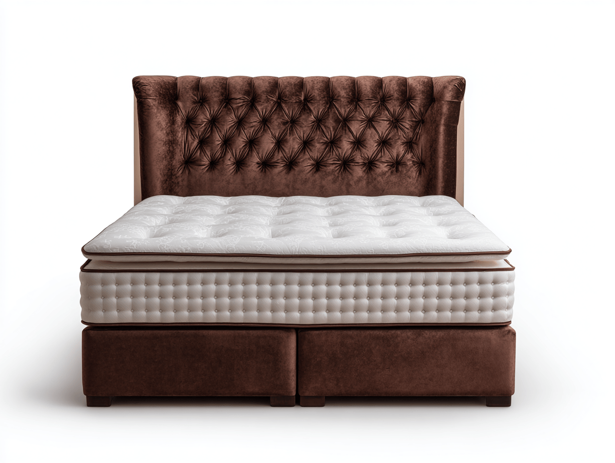 Letto boxspring imbottito 160×200 cm – velluto marrone – con materasso incluso e testiera capitonné