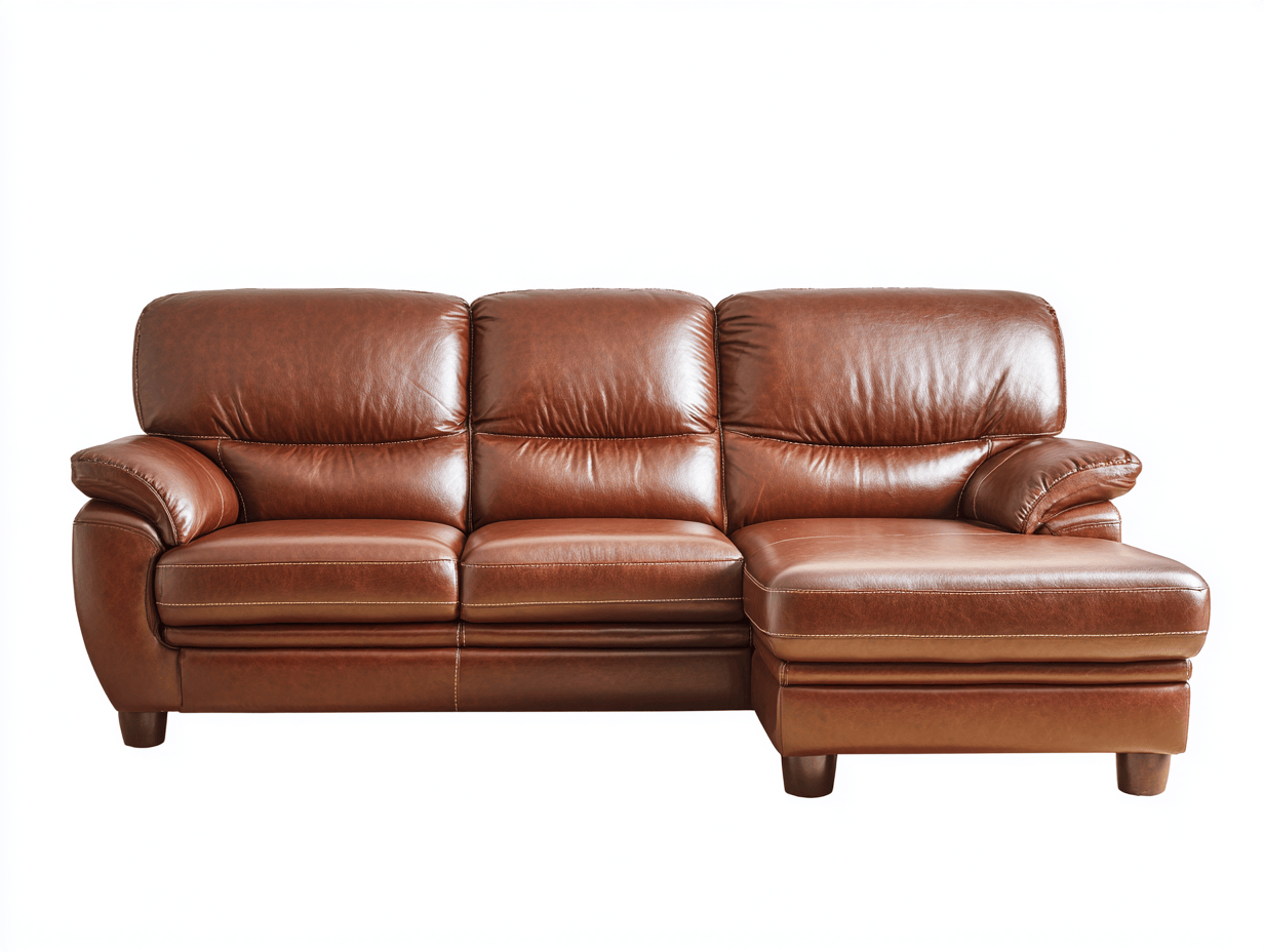 Divano angolare in pelle 273×185×94 cm – marrone – con chaise longue e imbottitura extra