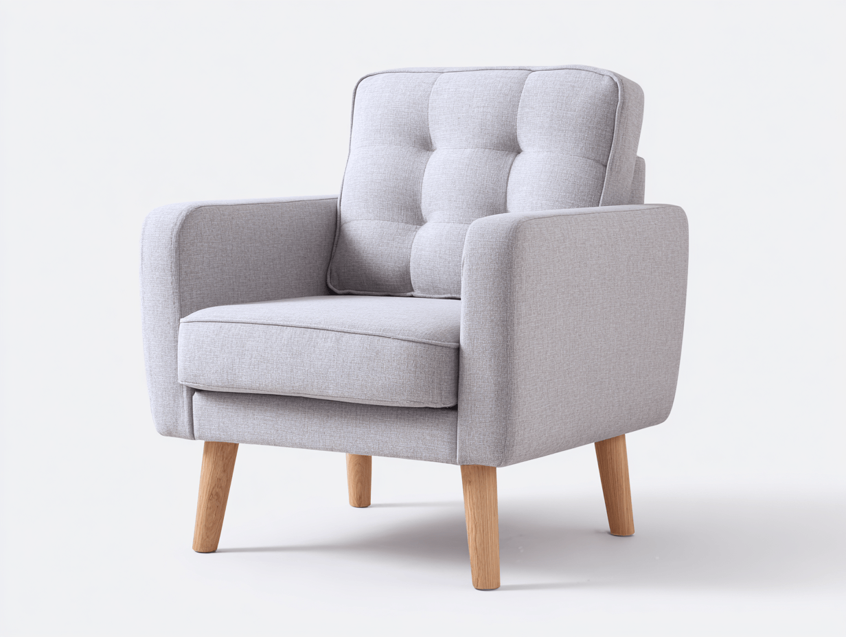 Poltrona in tessuto – 86×82×98 cm – grigio chiaro – design moderno con schienale trapuntato e gambe in legno-Comfyia