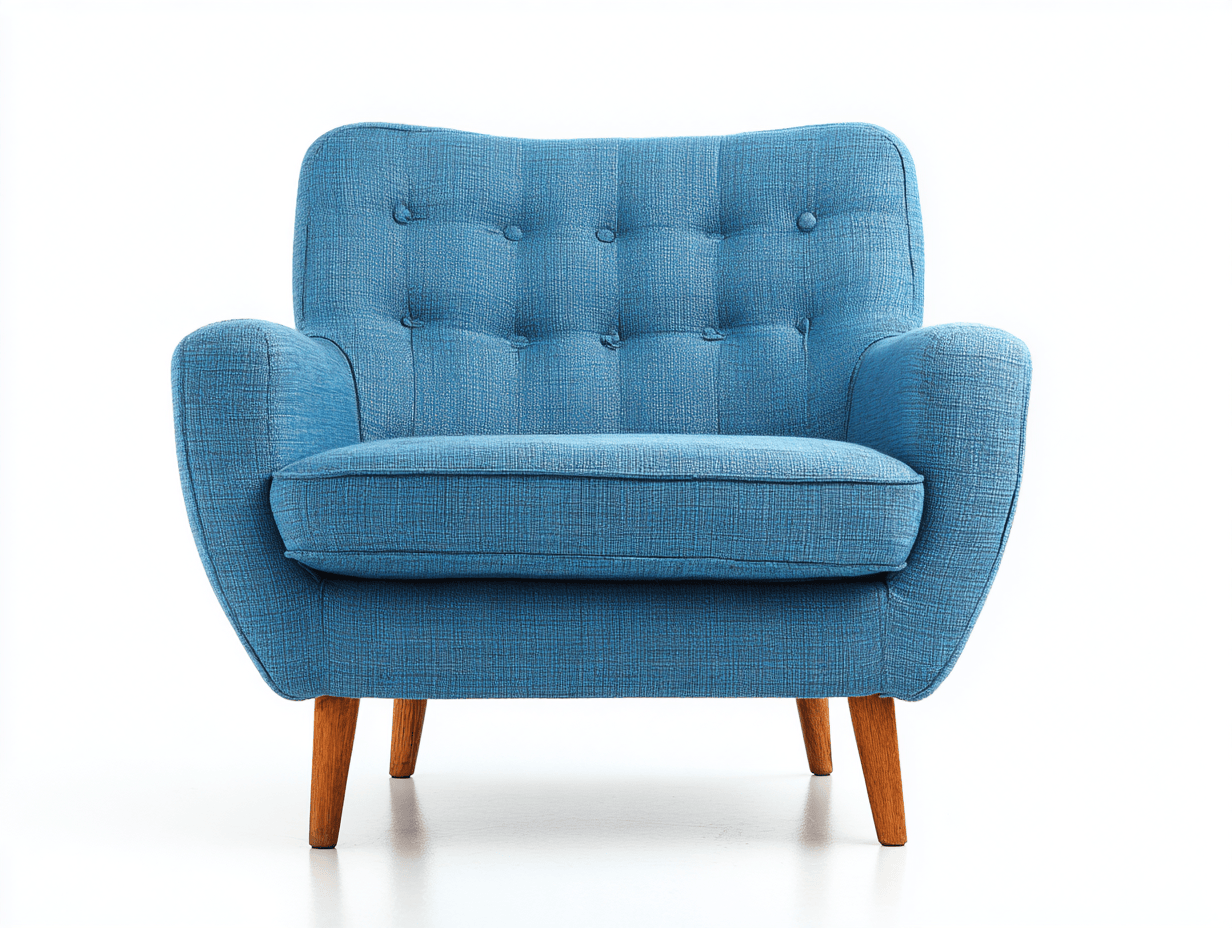 Poltrona in tessuto – 88×84×97 cm – blu – design vintage trapuntato con gambe in legno