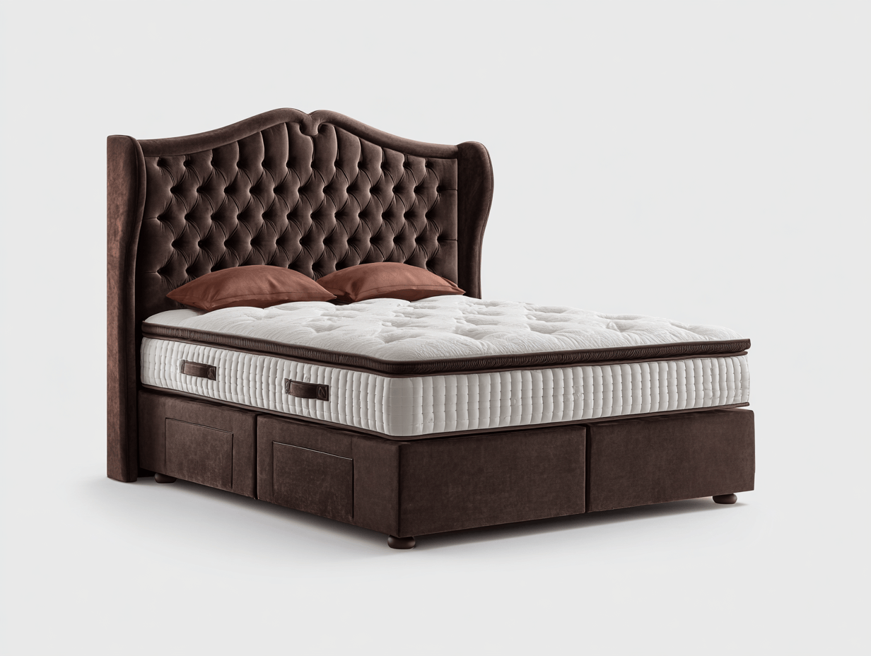 Letto boxspring con contenitore 180×200 cm – velluto marrone – con materasso e cuscini inclusi