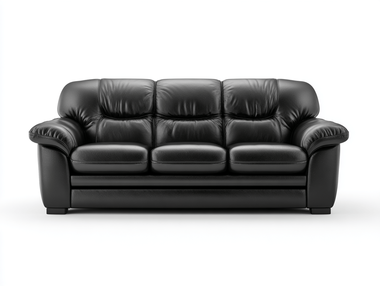 Divano lineare 3 posti in pelle 210×95 cm – nero – stile moderno imbottito