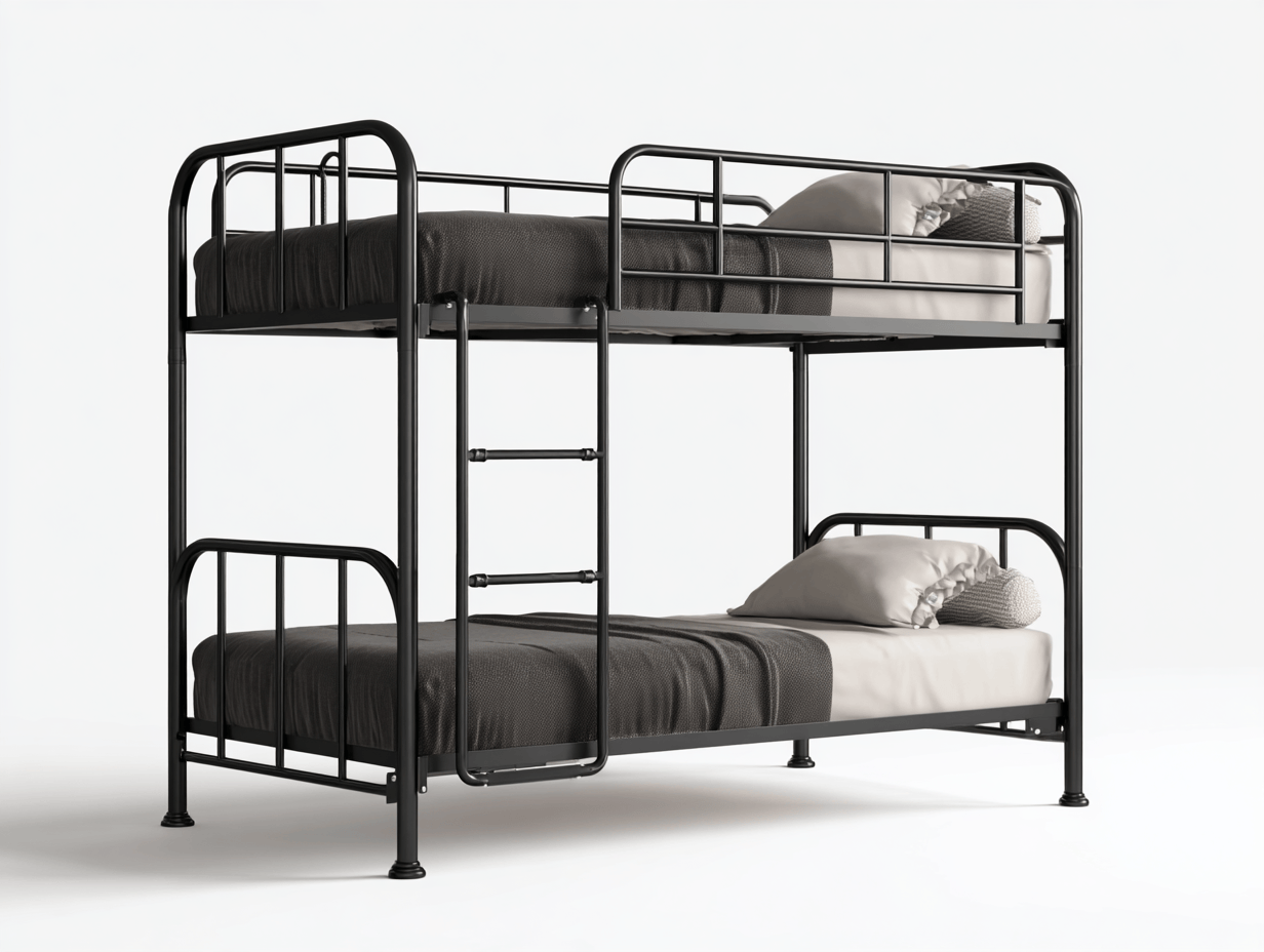 Letto a castello – metallo nero – 90×200 cm – scala centrale e materassi