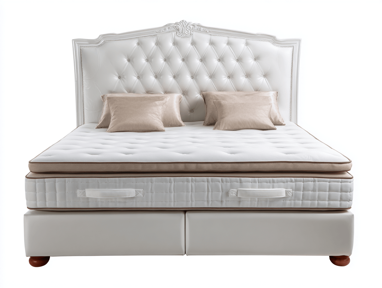 Letto boxspring imbottito 180×200 cm – similpelle bianca – con materasso incluso e testiera capitonné classica-Comfyia