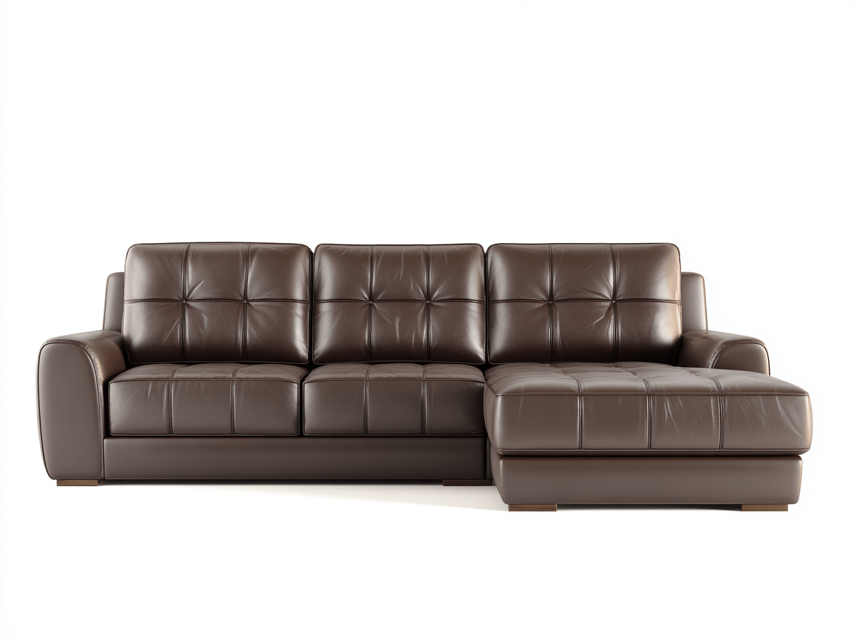 Divano angolare in pelle 272×183×91 cm – marrone scuro – con chaise longue e design moderno a quadri