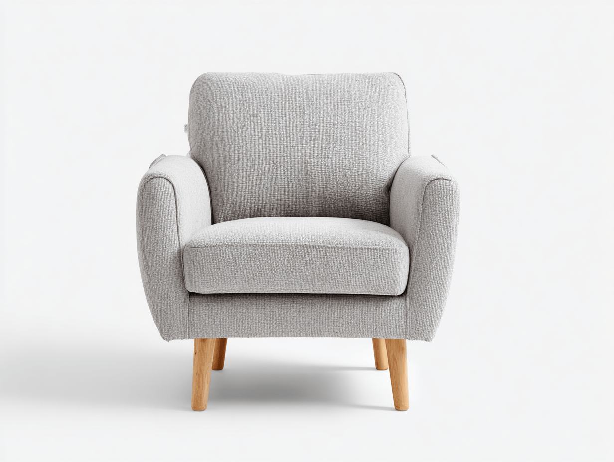 Poltrona in tessuto – 87×82×98 cm – grigio chiaro – design moderno con gambe in legno e braccioli arrotondati-Comfyia