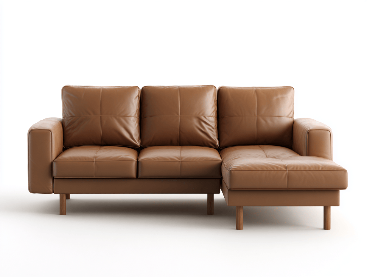 Divano angolare in pelle 260×180×85 cm – marrone – stile moderno con chaise longue e gambe in legno