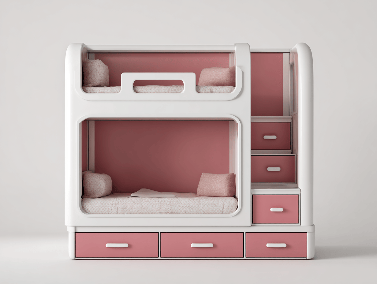 Letto a castello – bianco e rosa 160×120×170 cm – con cassetti e scala contenitore