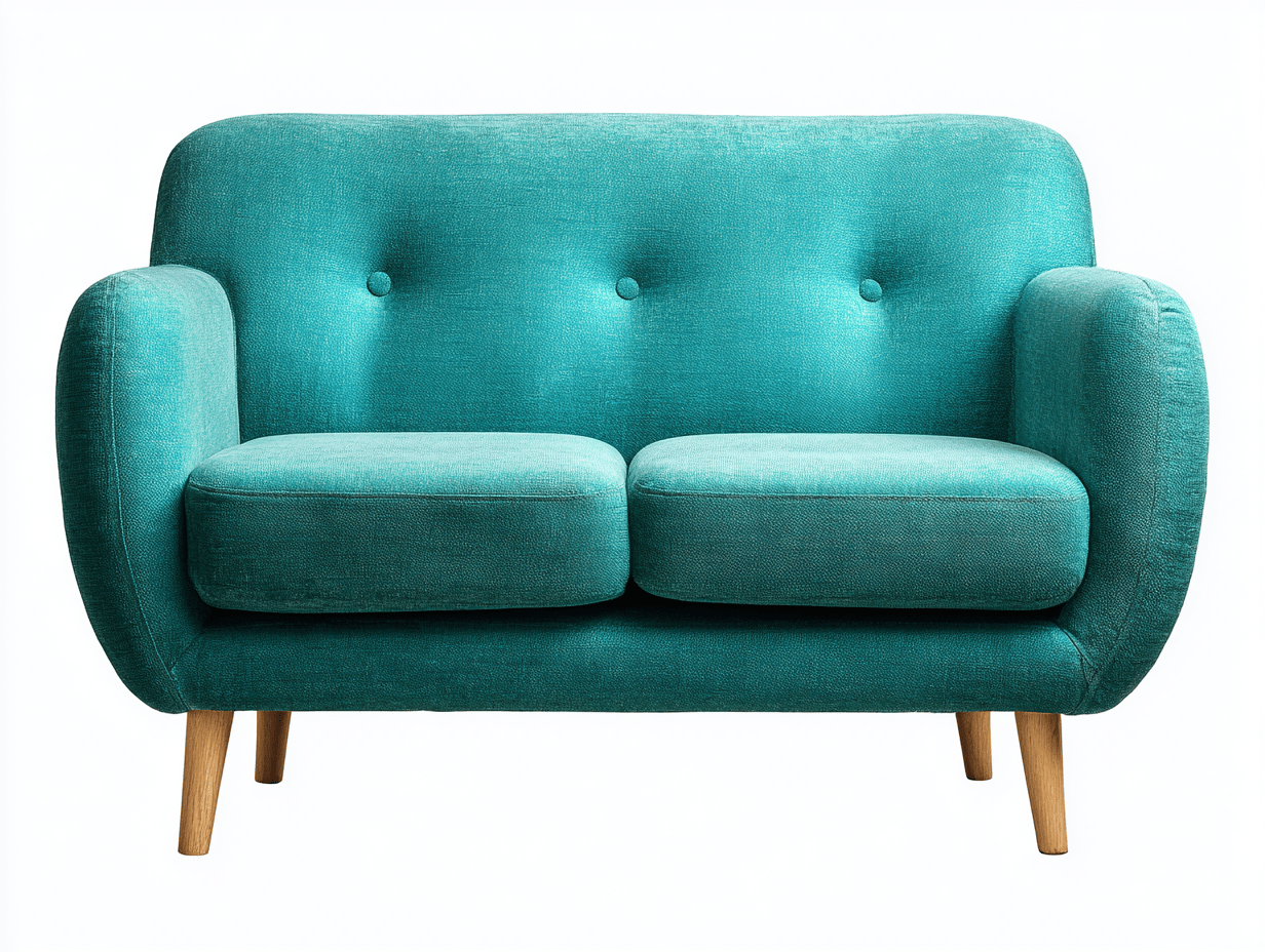 Divano lineare 2 posti in tessuto 150×85 cm – verde petrolio – stile moderno con gambe in legno