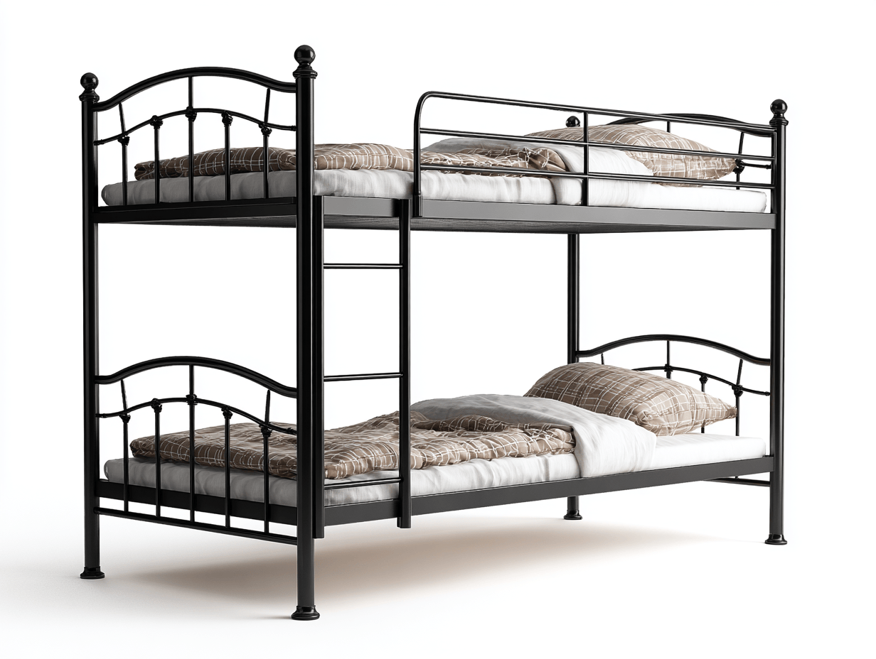 Letto a castello – metallo nero – 90×200 cm – con materassi e cuscini
